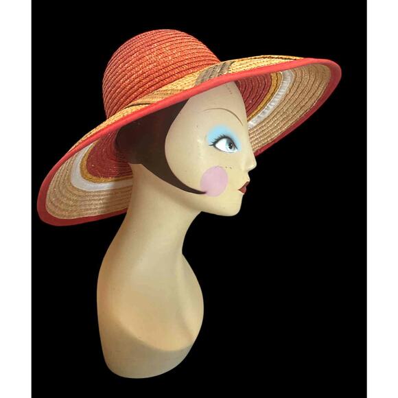 Vintage 80s Liz Claiborne Wide-Brim Straw Hat Classic Summer Sun Hat Made Italy! - Picture 3 of 8